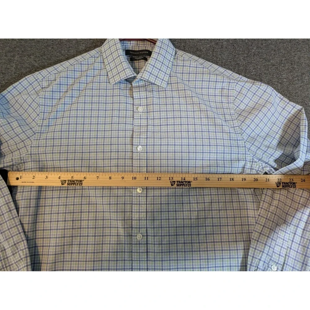 Tommy Hilfiger Shirt Men's Button‎ Up Sz L Blue Plaid Slim Fit Long Sleeve